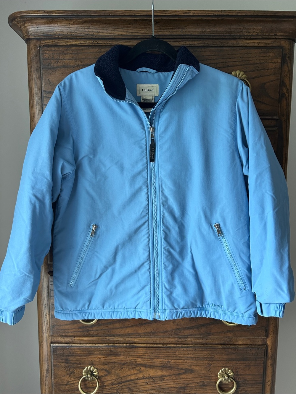 L.L. Bean Women’s Light Blue Ski Jacket with Navy Collar, Size Petite S